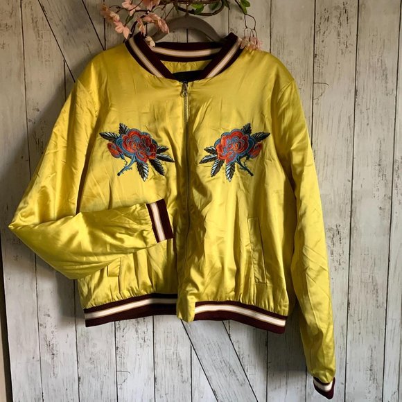Forever 21 Yellow Satin Bomber New York Plus size - Picture 1 of 13